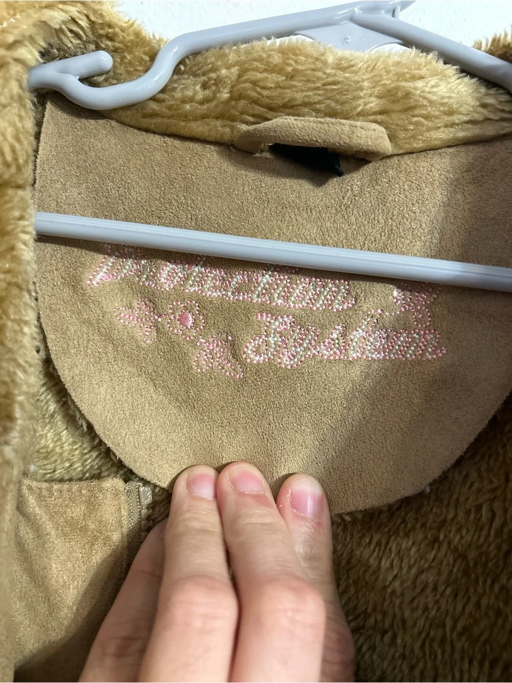 Girls' Tan Faux Suede Shearling Jacket Y2K